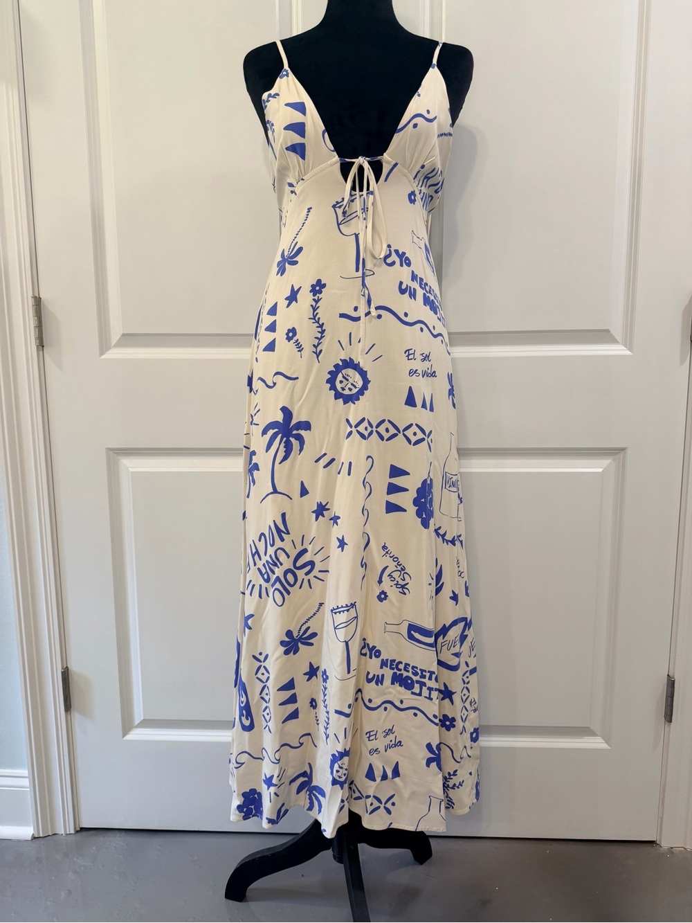 Paper Heart for Anthropologie White and Blue Print  Maxi Dress size Medium
